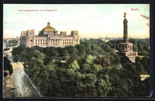 AK Berlin, Reichstagsgebäude, Siegessäule