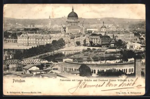 AK Potsdam, Panorama mit Lange Brücke und Denkmal Kaiser Wilhelm d. Gr