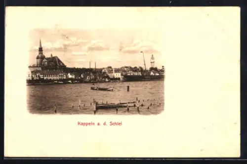 AK Kappeln a. d. Schlei, Stadtansicht mit Kirche und Hafen