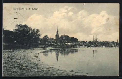 AK Kappeln a. d. Schlei, Stadtansicht mit Kirche und Hafen