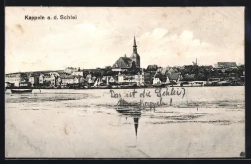 AK Kappeln a. d. Schlei, Stadtansicht mit Kirche und Uferpromenade