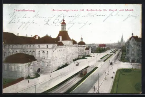 AK Berlin-Charlottenburg, Hardenbergstrasse, Hochschule für Kunst und Musik, Strassenbahn