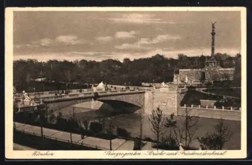 AK München, Prinzregentenbrücke u. Friedensdenkmal
