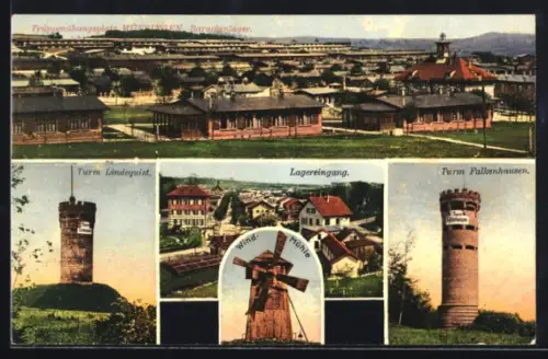 AK Münsingen, Truppen-Übungsplatz, Barackenlager, Turm Lindenquist, Windmühle, Turm Falkenhausen