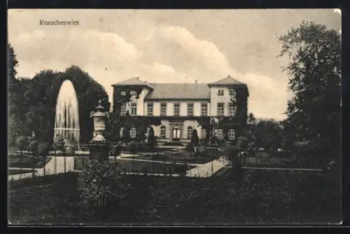 AK Krauchenwies, Schloss und Park mit Springbrunnen