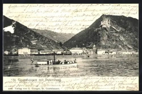 AK St. Goarshausen, Ortsansicht mit Patersberg und Burg