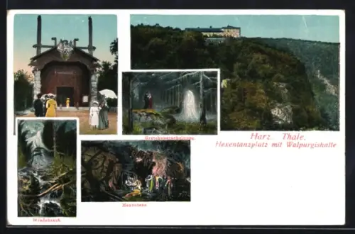 AK Thale, Hexentanzplatz, Walpurgishalle, Gretchenerscheinung, Hexentanz, Windbraut