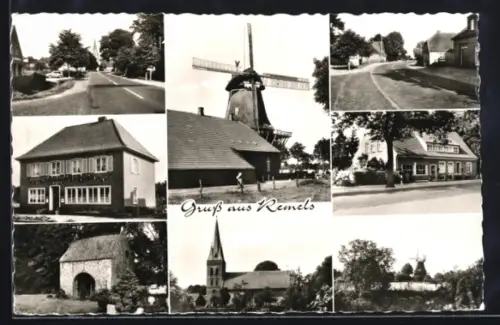 AK Remels, Kirche, Mühle, verschiedene Ortsansichten