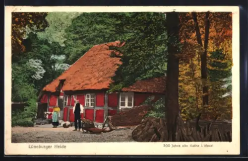 AK Wesel /Lüneburger Heide, 300 Jahre alte Kate mit Bewohnern