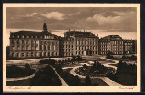 AK Frankfurt-Westend, Universitätsgebäude mit Anlagen aus der Vogelschau