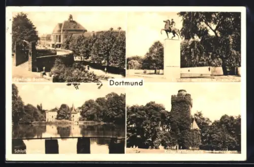 AK Dortmund, Schloss Romberg, Ehrenmal am Kaiser Wilhelm-Hain, Femlinde Bastei