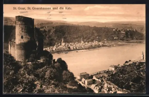 AK St. Goar, St. Goarshausen und die Katz