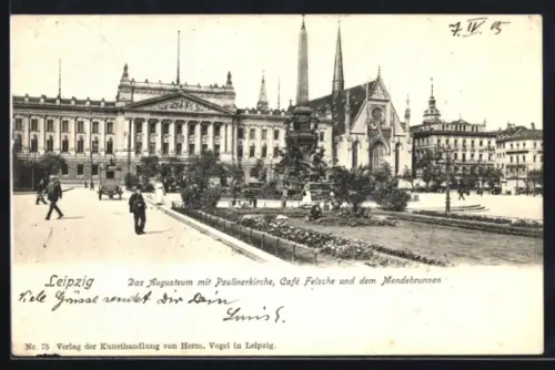 AK Leipzig, Augusteum, Paulinerkirche, Mendebrunnen, Café Felsche