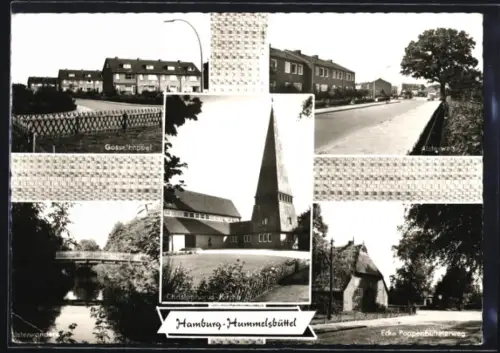 AK Hamburg-Hummelsbüttel, Christophorus-Kirche, Alsterweg, Ecke Poppenbüttelerweg