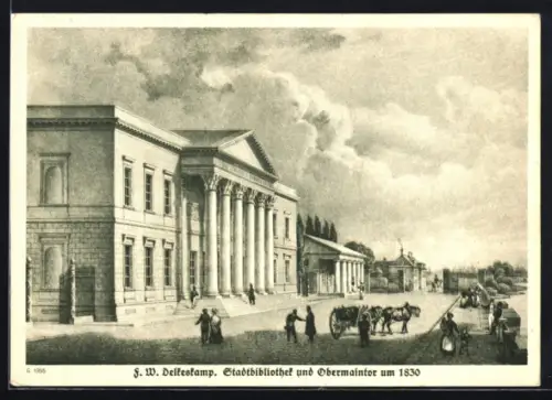 Künstler-AK Frankfurt a. M., Stadtbibliothek und Obermainthor um 1830