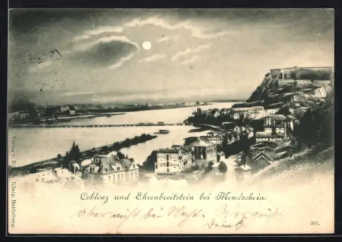 AK Coblenz, Ehrenbreitstein bei Mondschein