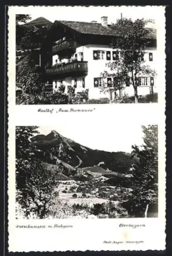AK Piesenhausen /Oberbayern, Gasthof Zum Bernauer, Blick zum Hochgern