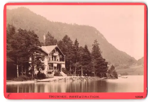 Fotografie Würthle & Spinnhirn, Salzburg, Schwarzstrasse 3, Ansicht Thumsee, Restaurant am Thumsee umgeben von Bäumen
