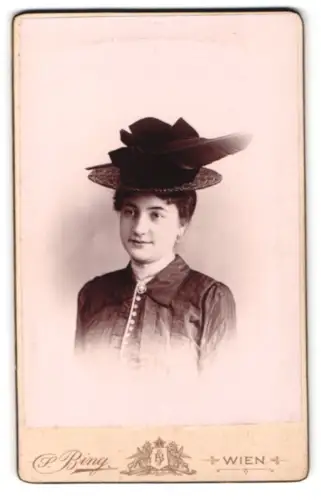 Fotografie Sigmund Bing, Wien, Goldschmiedgasse 4, Dame mit elegantem Hut