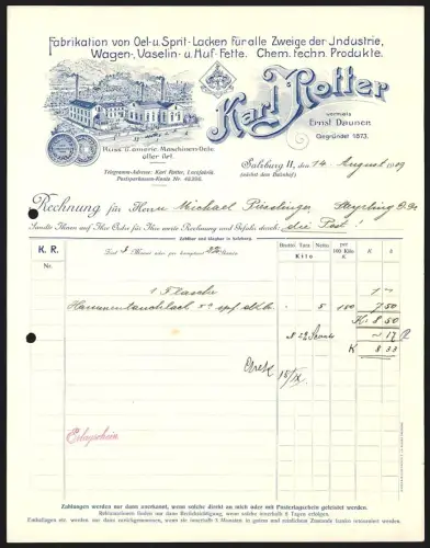 Rechnung Salzburg 1909, Karl Rotter, Fabrik für Oel- u. Spritlacke, Werksgelände