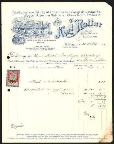 Rechnung Salzburg 1910, Karl Rotter, Oel- u- Spritlack-Fabrik, Blick auf das Werksgelände