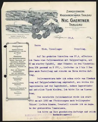 Rechnung Thalgau 1914, Nic. Gaertner, Zinnoxydwerk und Maschinenfabrik, Werksgelände