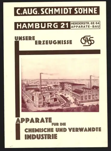 Rechnung Hamburg, C. Aug. Schmudt Söhne, Apparate für die hemische und Verwandte Industrie, Herderstrasse 62-64