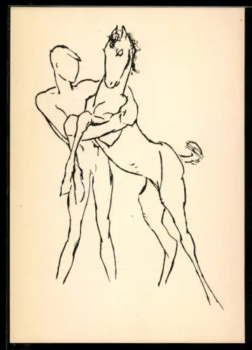 Künstler-AK sign. Renée Sintenis: Junge mit Fohlen