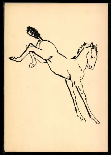 Künstler-AK sign. Renée Sintenis: Ausschlagendes Fohlen
