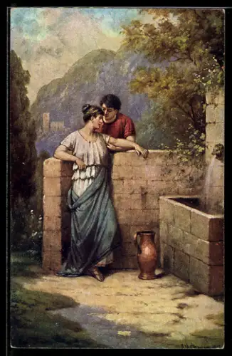 Künstler-AK sign. Mathauser: Römisches Liebespaar im Garten