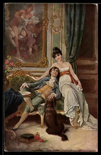 Künstler-AK sign. C. Schweninger: Liebespaar mit Hund