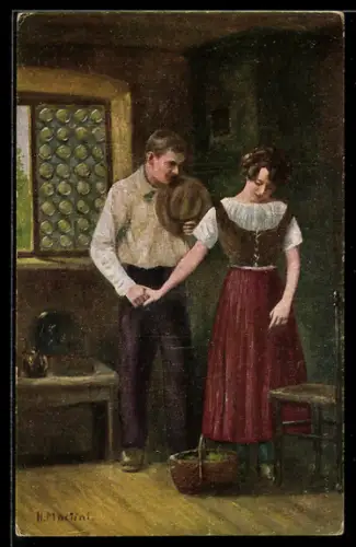Künstler-AK sign. H. Martini: Mann verabschiedet sich von seiner Frau