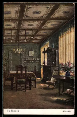 Künstler-AK sign. Th. Nielson: Interieur mit antiken Möbelstücken