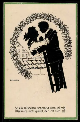 Künstler-AK sign. Zinnoris: Liebespaar auf der Leiter, Schattenbild
