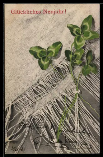 Künstler-AK sign. Franke: Gewebtes Tuch mit Kleeblättern