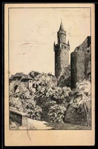 Künstler-AK Friedberg, Blick auf den Adolfsturm