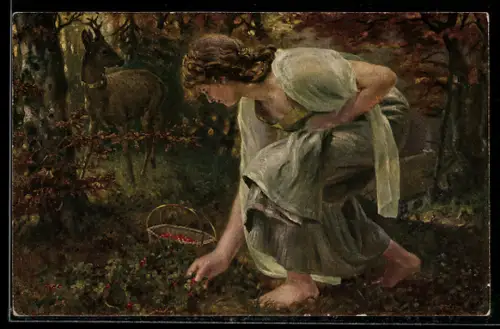 AK Märchen Brüderchen und Schwesterchen, Mädchen bei der Beerenlese