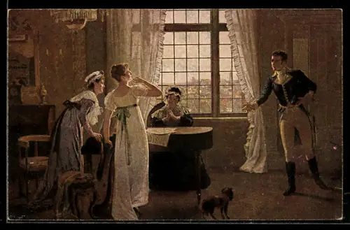 Künstler-AK sign. M. Volkhart: Unerwartete Heimkehr eines Soldaten