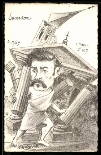 Künstler-AK sign. Molynk: Samson zerstört den Philistertempel, Allegorie auf die französische Politik