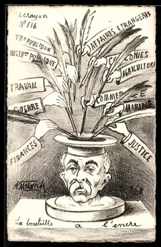 Künstler-AK sign. A. Molynk: Mann als Tintenfass