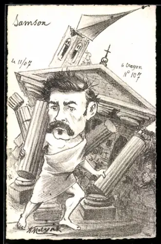 Künstler-AK sign. A. Molynk: Samson unter dem einstürzenden Tempel