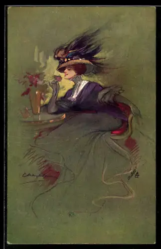 Künstler-AK Raphael Tuck & Sons Nr. 1221: junge Dame betrachtet eine Blume