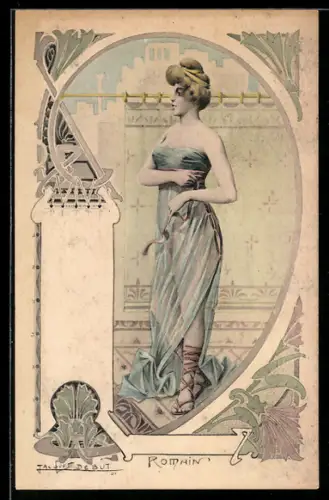 Künstler-AK sign. Jacques Debut: Schöne Frau im leichten Gewand