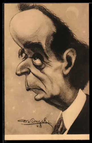Künstler-AK sign. De Angelis: Karikatur eines Mannes mit grosser Stirn im Profil