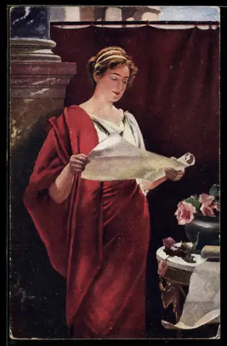 Künstler-AK sign. K. Zewy: Frau mit einer Schriftrolle