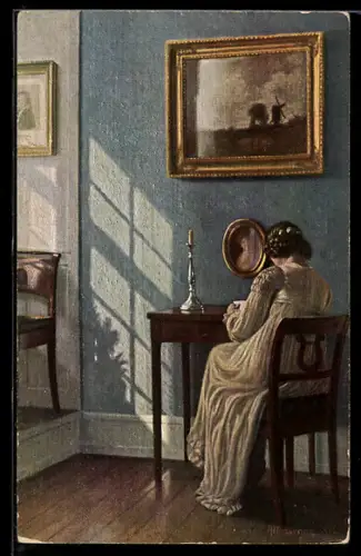 Künstler-AK sign. Alfred Broge: Junge Frau bei der Lektüre