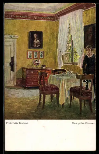Künstler-AK sign. Prof. Fritz Beckert: Das gelbe Zimmer