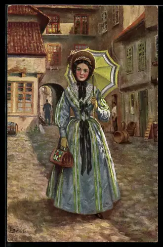 Künstler-AK sign. I. Linschoten: Jettchen Gebert mit Schirm