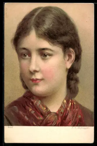 Künstler-AK sign. F. v. Defregger: Rosl mit Halstuch