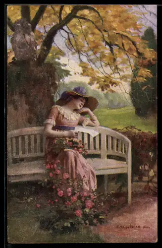 Künstler-AK sign. E. Schneider: Junge Frau in Liebesträumen